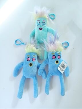 Tree  Monster Blue,  Plush Monster Keychain with Neon Hair Is A Combo